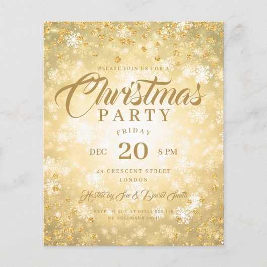 Xmas Dinner Party Gold Winter Diamonds Glitter Flyer (Voorkant)