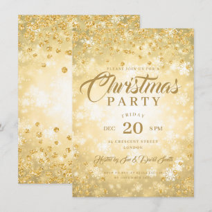 Xmas Dinner Party Gold Winter Diamonds Glitter Kaart