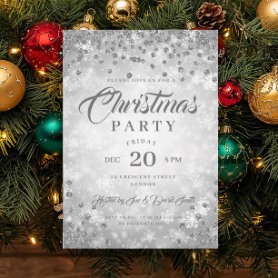 Xmas Dinner Party Silver Winter Diamonds Glitter Kaart