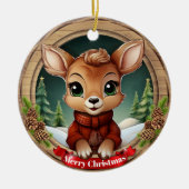 Xmas Doe Festive Holiday Wooden Rustic Pine 🦌🎄 Keramisch Ornament (Voorkant)
