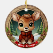 Xmas Doe Festive Holiday Wooden Rustic Pine 🦌🎄 Keramisch Ornament (Achterkant)