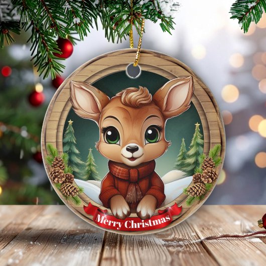 Xmas Doe Festive Holiday Wooden Rustic Pine 🦌🎄 Keramisch Ornament