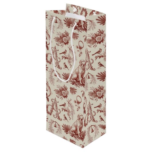 Xmas Dog Letter A Golden Retriever Wine Bag Wijn Cadeautas (Achterkant Gekanteld)