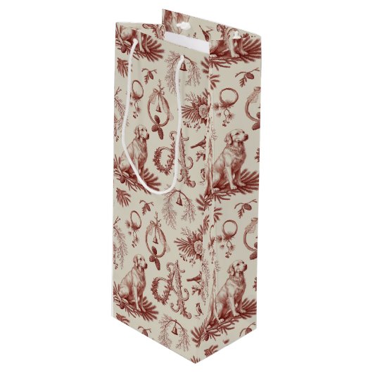 Xmas Dog Letter A Golden Retriever Wine Bag Wijn Cadeautas (Voorkant Gekanteld)