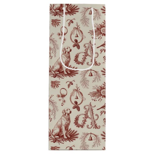 Xmas Dog Letter A Golden Retriever Wine Bag Wijn Cadeautas (Voorkant)