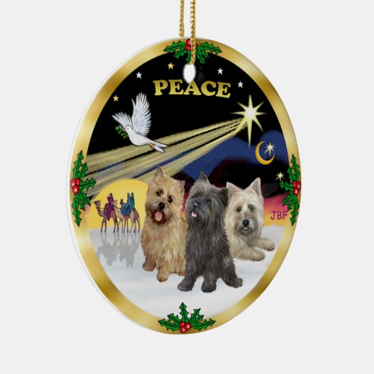 Xmas Dove - Drie Cairn Terriers Keramisch Ornament (Rechts)
