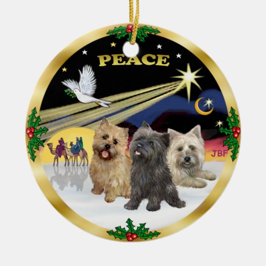 Xmas Dove - Drie Cairn Terriers Keramisch Ornament (Voorkant)