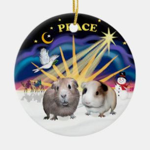 Xmas Dove - Twee cavia's (#1and#2) Keramisch Ornament