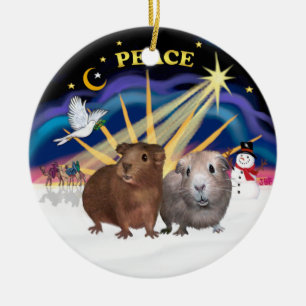 Xmas Dove - Twee cavia's (#2 en #3) Keramisch Ornament