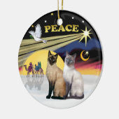 Xmas Dove - Twee Siamese katten (Choc+Blue) Keramisch Ornament (Links)