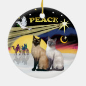 Xmas Dove - Twee Siamese katten (Choc+Blue) Keramisch Ornament (Achterkant)
