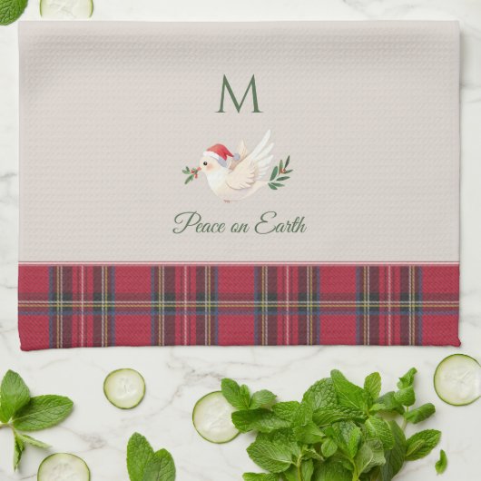 Xmas Dove Vrede op Aarde Custom Monogram Kerstmis Theedoek (Gevouwen)