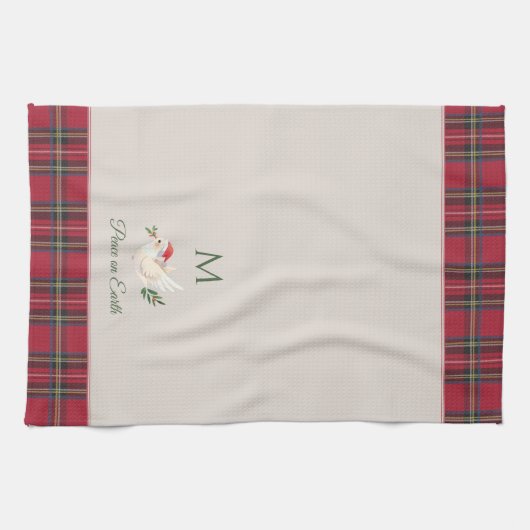Xmas Dove Vrede op Aarde Custom Monogram Kerstmis Theedoek (Horizontaal)