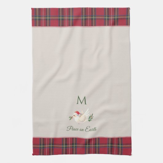 Xmas Dove Vrede op Aarde Custom Monogram Kerstmis Theedoek (Verticaal)