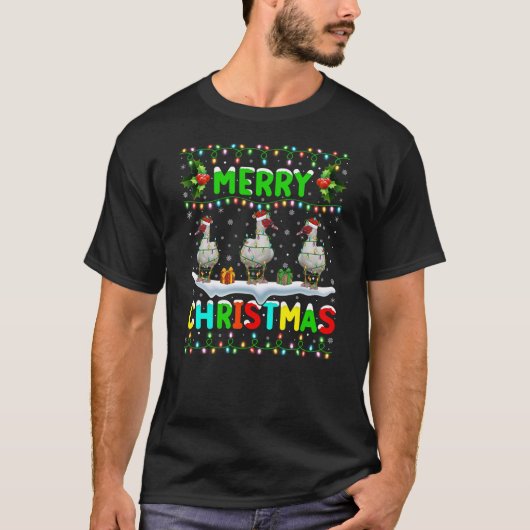 Xmas Duck Bird Lighting Santa Merry Christmas Musc T-shirt (Voorkant)