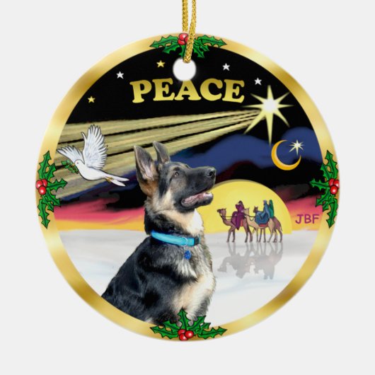Xmas Duif (Vrede) - Duitse Herder # Keramisch Ornament (Voorkant)