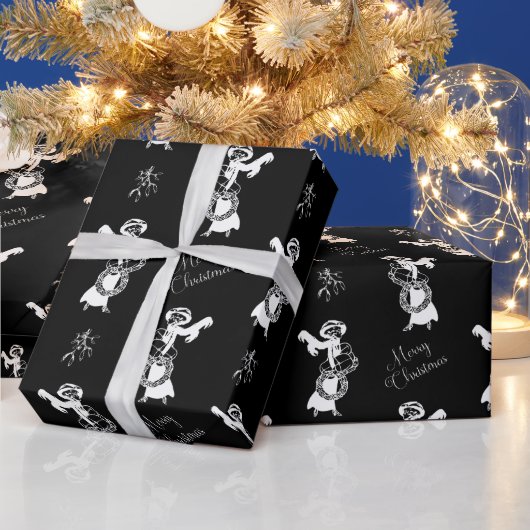  Xmas elegant shopping girl zwart Cadeaupapier (Feestdagen)