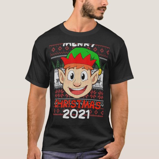 Xmas Elf Ugly Merry Kerstmis 2021 T-shirt (Voorkant)