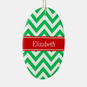 Xmas Emerald White LG Chevron Red Name Monogram Keramisch Ornament (Rechts)