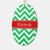 Xmas Emerald White LG Chevron Red Name Monogram Keramisch Ornament (Links)