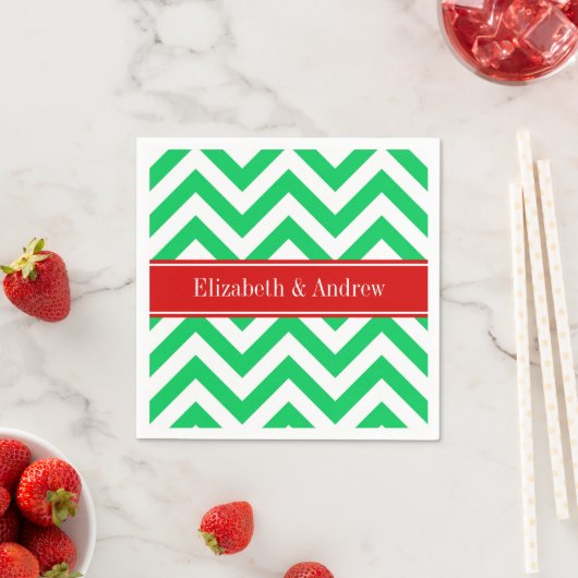 Xmas Emerald White LG Chevron Red Name Monogram Servetten (Insitu)