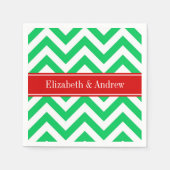 Xmas Emerald White LG Chevron Red Name Monogram Servetten (Voorkant)
