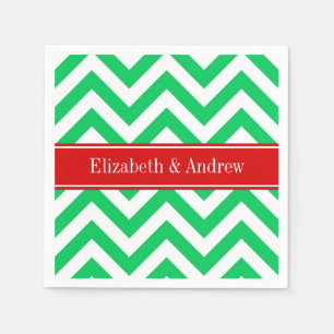 Xmas Emerald White LG Chevron Red Name Monogram Servetten