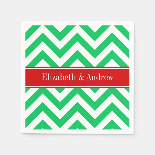 Xmas Emerald White LG Chevron Red Name Monogram Servetten (Voorkant)