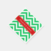 Xmas Emerald White LG Chevron Red Name Monogram Servetten (Hoek)