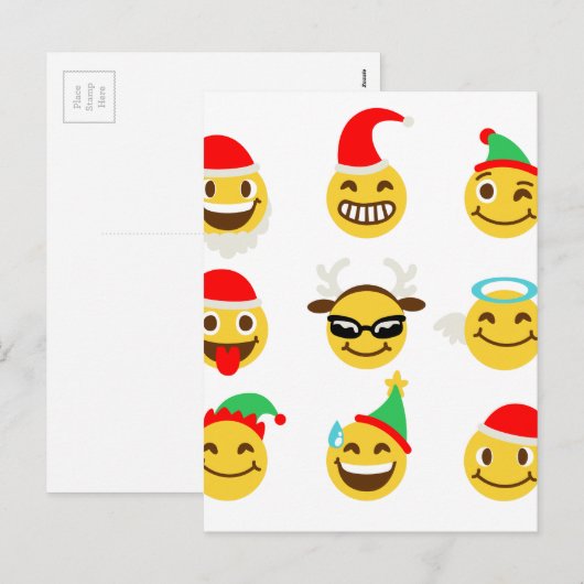 xmas emoji gelukkige gezichten feestdagenkaart (Voorkant / Achterkant)