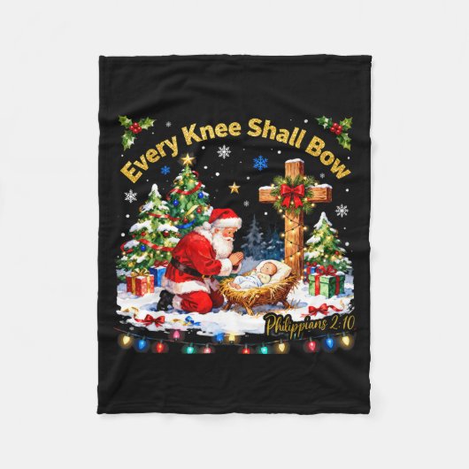 Xmas Every Knee Shall Bow Santa Christmas Nativity Fleece Deken (Voorkant)
