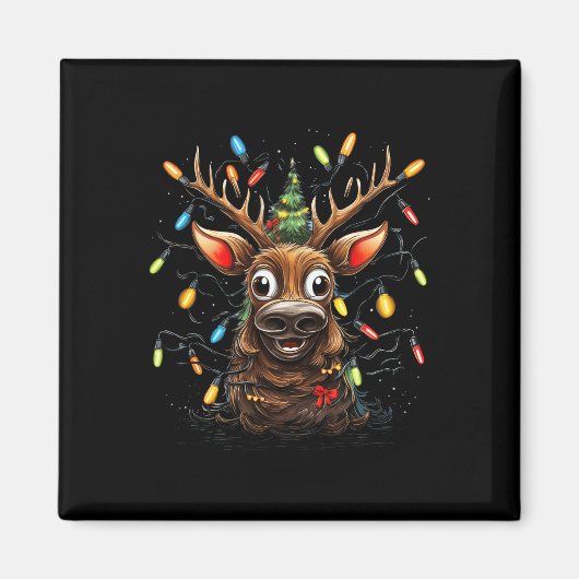 Xmas Familie Vrolijke Kerstboom Lichten Kinder Gra Magneet (Voorkant)