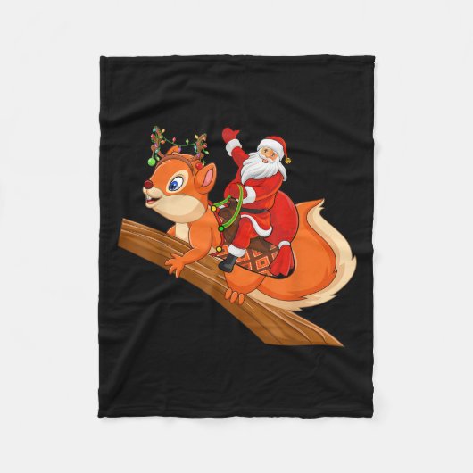 Xmas Family Matching Funny Santa Riding Squirrel C Fleece Deken (Voorkant)