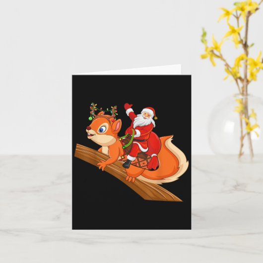 Xmas Family Matching Funny Santa Riding Squirrel C Kaart (Gele Bloem)
