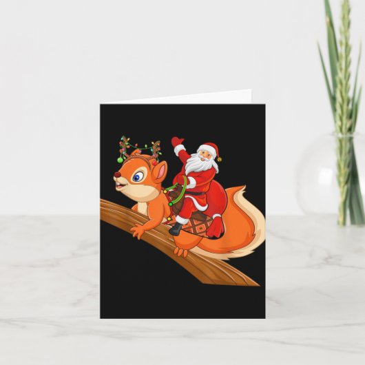 Xmas Family Matching Funny Santa Riding Squirrel C Kaart (Voorkant)