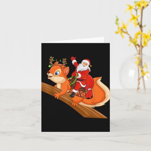 Xmas Family Matching Funny Santa Riding Squirrel C Kaart (Gele Bloem)