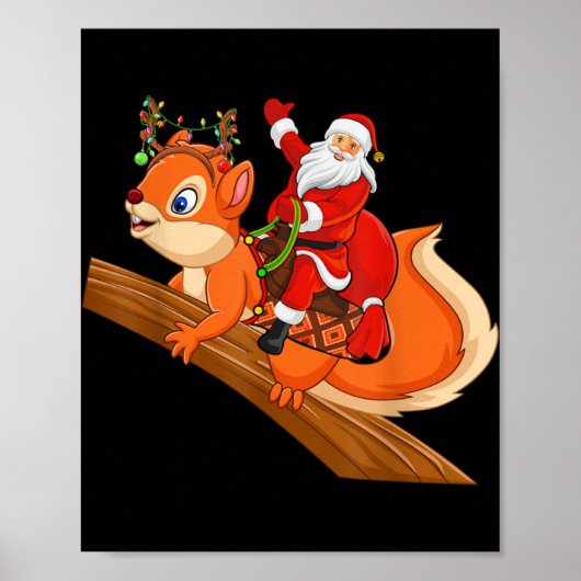 Xmas Family Matching Funny Santa Riding Squirrel C Poster (Voorkant)