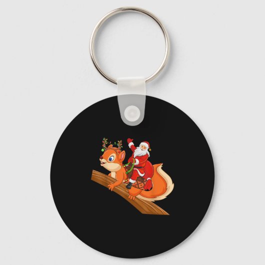 Xmas Family Matching Funny Santa Riding Squirrel C Sleutelhanger (Voorkant)