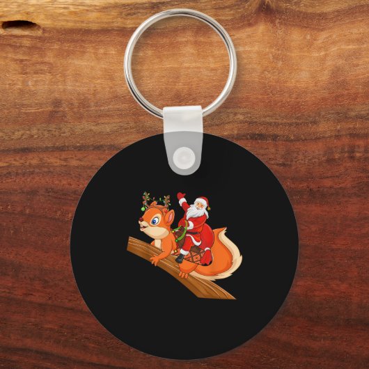 Xmas Family Matching Funny Santa Riding Squirrel C Sleutelhanger (Voorkant)