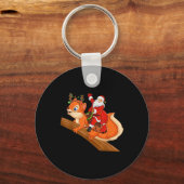 Xmas Family Matching Funny Santa Riding Squirrel C Sleutelhanger (Voorkant)
