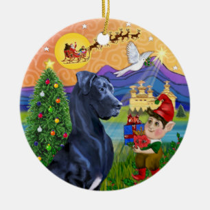 Xmas Fantasy* - Blauwe Dog (natuurlijke oren) Keramisch Ornament