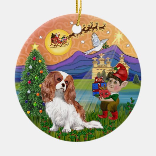 Xmas Fantasy-Blenheim Cavalier King Charles Spanie Keramisch Ornament (Voorkant)