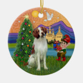 Xmas Fantasy - Brittany Spaniel Keramisch Ornament (Voorkant)