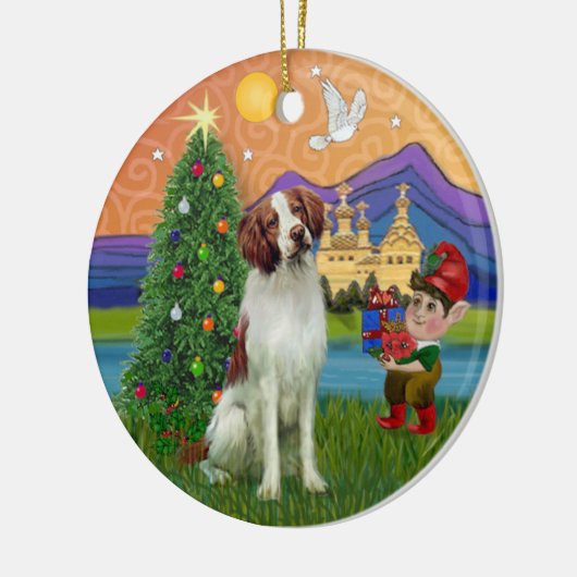 Xmas Fantasy - Brittany Spaniel Keramisch Ornament (Links)