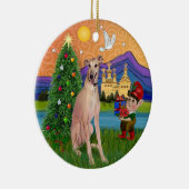 Xmas Fantasy - Fawn Greyhound (zittend) Keramisch Ornament (Rechts)
