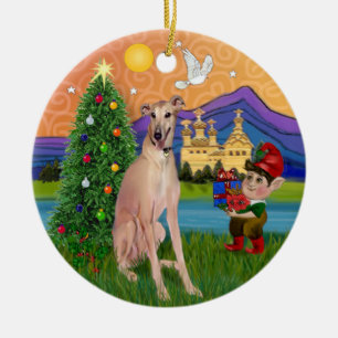 Xmas Fantasy - Fawn Greyhound (zittend) Keramisch Ornament