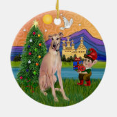 Xmas Fantasy - Jong hertshond (zittend) Keramisch Ornament (Achterkant)