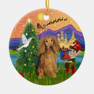 Xmas Fantasy - langharige Sable teckel Keramisch Ornament