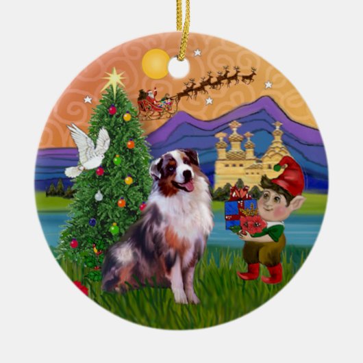 Xmas Fantasy - Merle Australische Herder Keramisch Ornament (Voorkant)