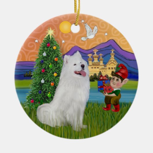 Xmas Fantasy - Samoyed Keramisch Ornament (Voorkant)